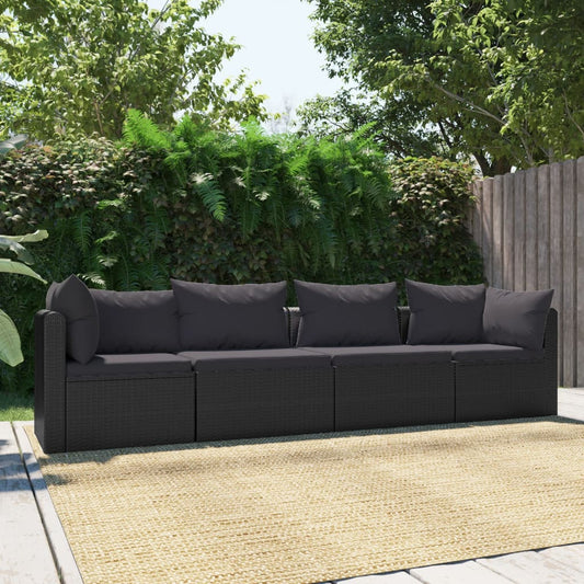 4-delige Loungeset met kussens poly rattan zwart is nu te koop bij PeponiXL, paradijselijk wonen!