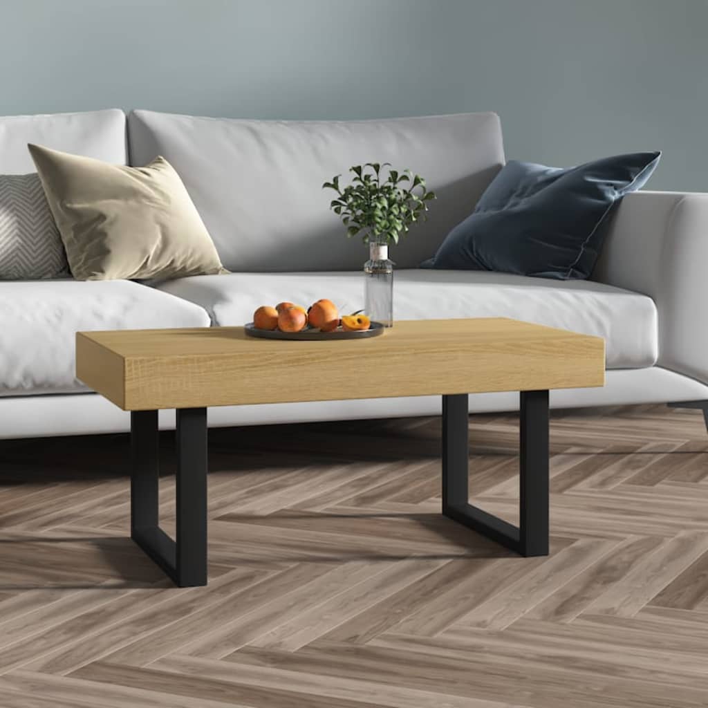 Salontafel 90x45x40 cm MDF en ijzer lichtbruin en zwart is nu te koop bij PeponiXL, paradijselijk wonen!