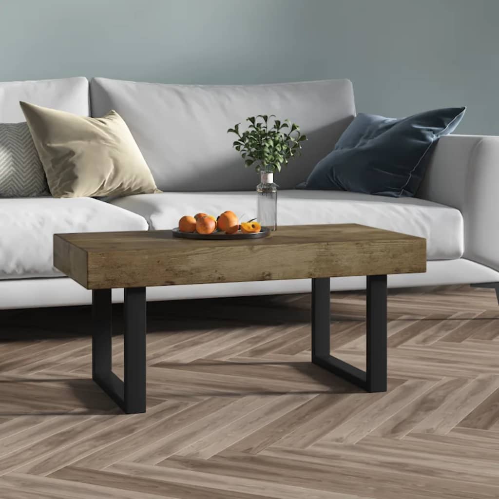 Salontafel 90x45x40 cm MDF en ijzer donkerbruin en zwart is nu te koop bij PeponiXL, paradijselijk wonen!