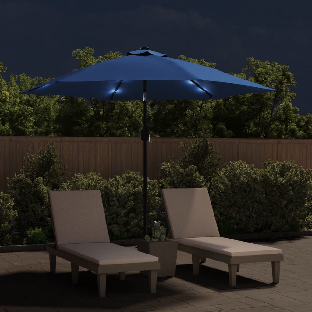 Parasol met LED-verlichting en stalen paal 300 cm azuurblauw is nu te koop bij PeponiXL, paradijselijk wonen!