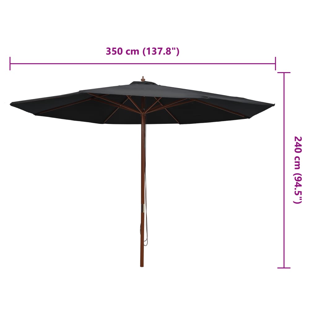Parasol met houten paal 350 cm zwart is nu te koop bij PeponiXL, paradijselijk wonen!