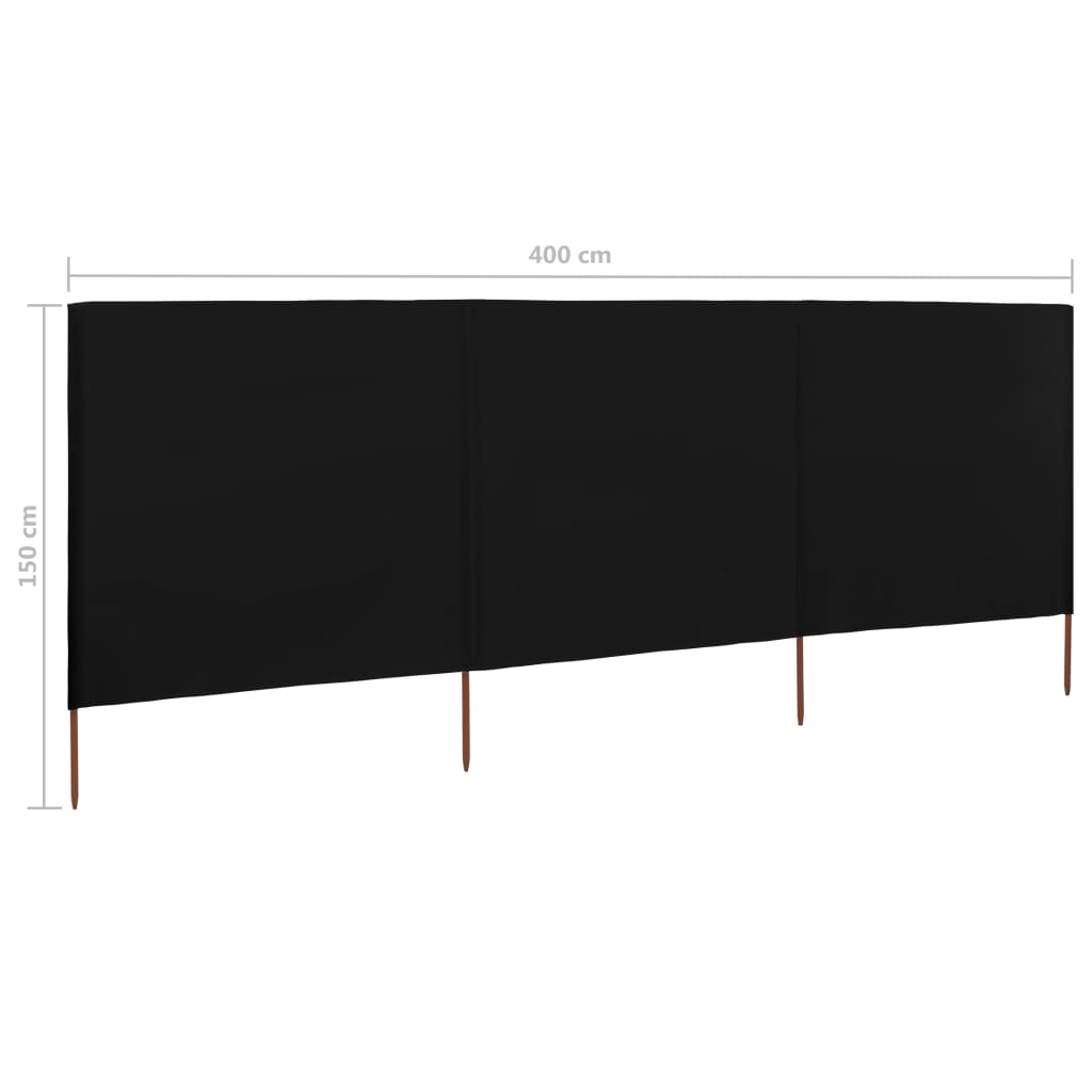 Windscherm 3-panelen 400x120 cm stof zwart is nu te koop bij PeponiXL, paradijselijk wonen!