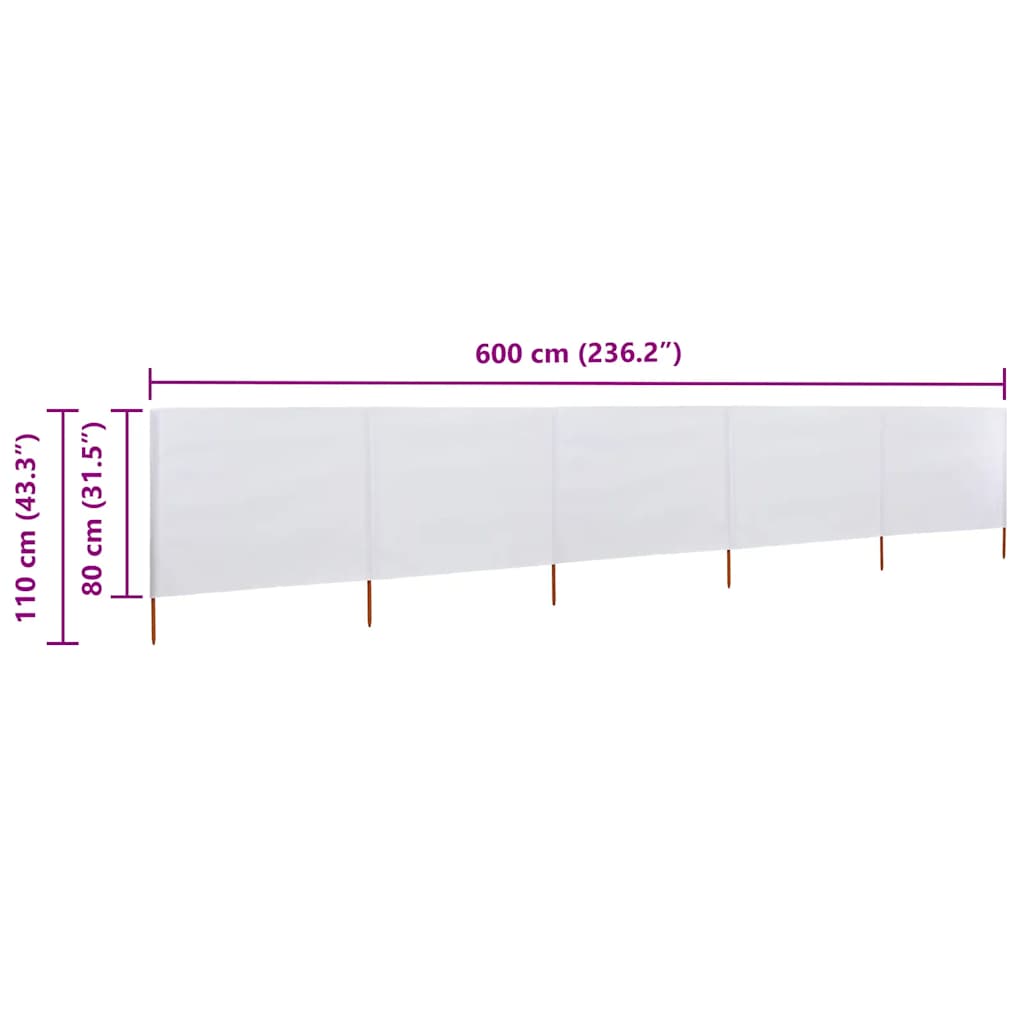 Windscherm 5-panelen 600x80 cm stof zandwit is nu te koop bij PeponiXL, paradijselijk wonen!