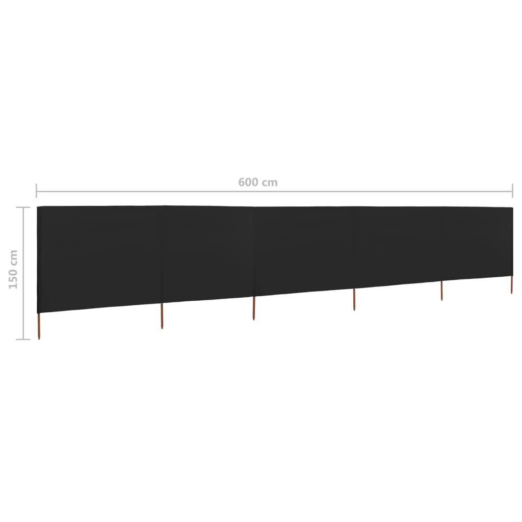 Windscherm 5-panelen 600x120 cm stof zwart is nu te koop bij PeponiXL, paradijselijk wonen!