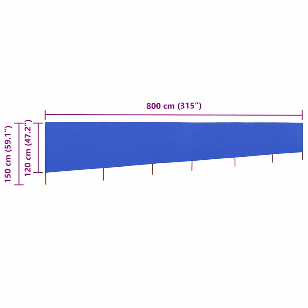 Windscherm 6-panelen 800x120 cm stof azuurblauw is nu te koop bij PeponiXL, paradijselijk wonen!