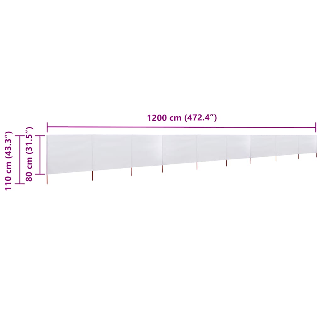 Windscherm 9-panelen 1200x80 cm stof zandwit is nu te koop bij PeponiXL, paradijselijk wonen!