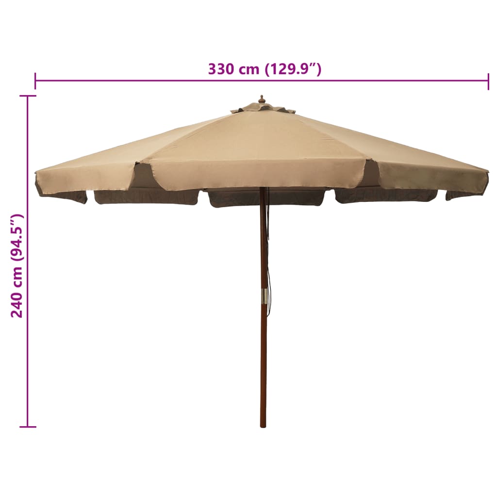 Parasol met houten paal 330 cm taupe is nu te koop bij PeponiXL, paradijselijk wonen!