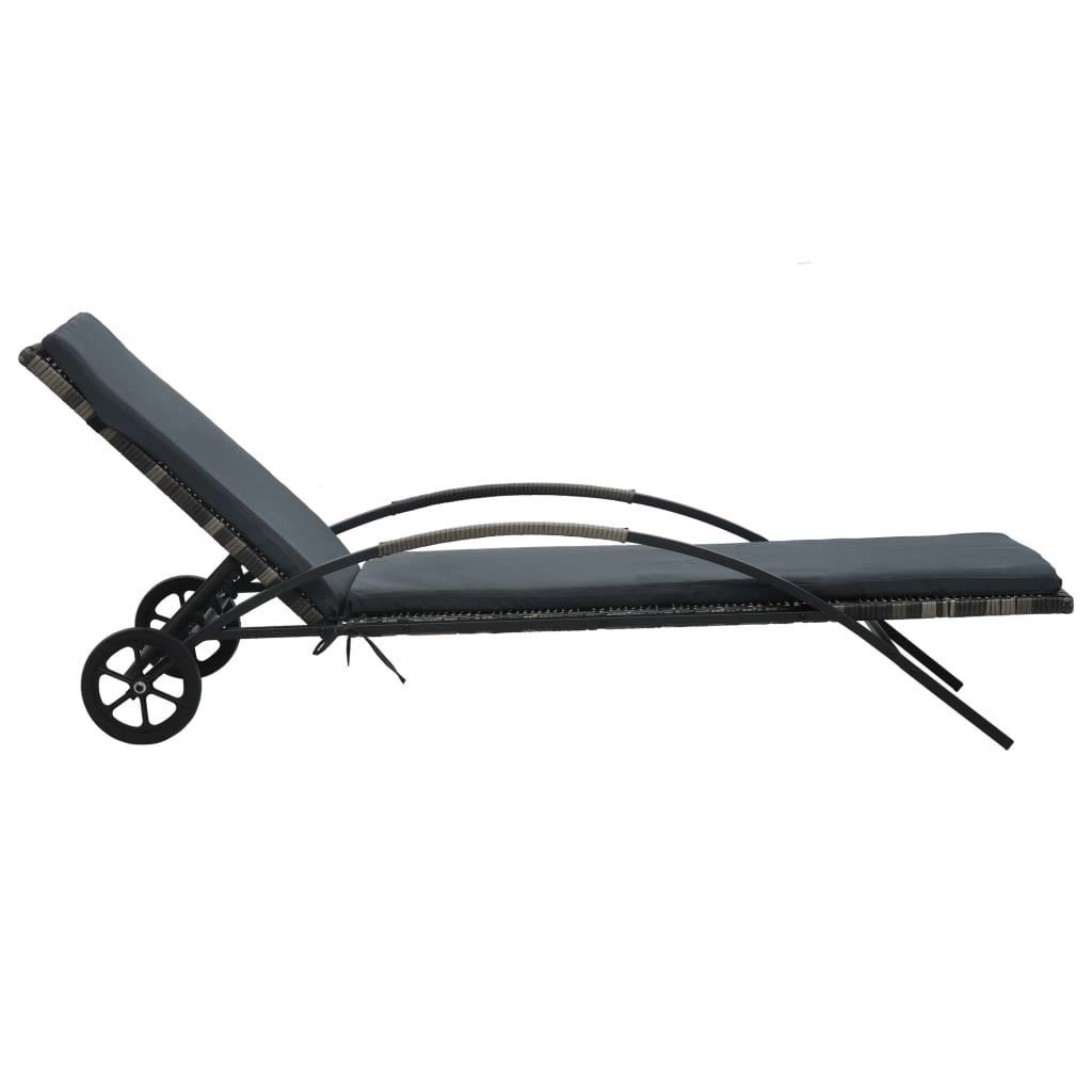 Ligbed met kussen en wieltjes poly rattan antraciet is nu te koop bij PeponiXL, paradijselijk wonen!