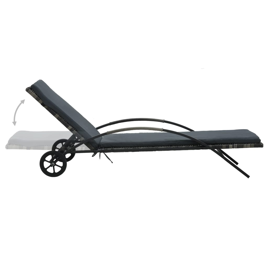 Ligbed met kussen en wieltjes poly rattan antraciet is nu te koop bij PeponiXL, paradijselijk wonen!
