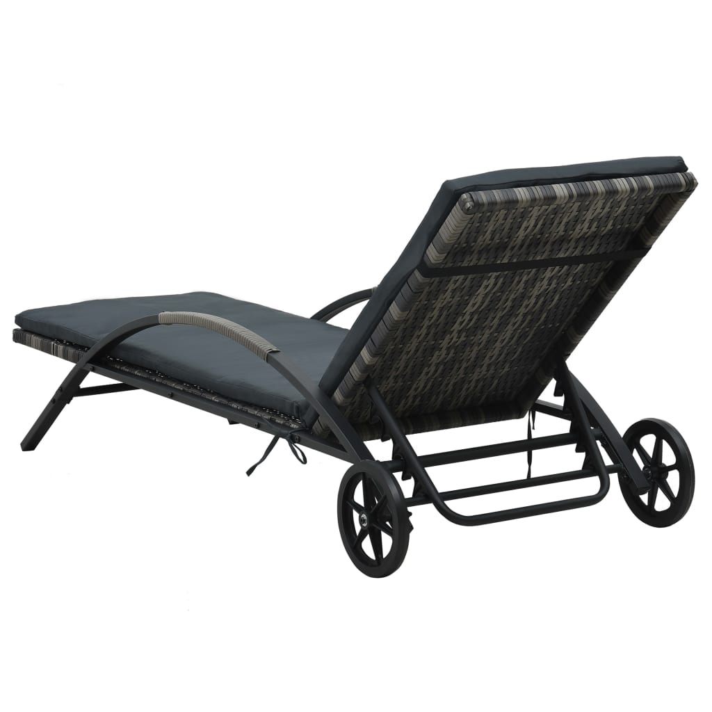 Ligbed met kussen en wieltjes poly rattan antraciet is nu te koop bij PeponiXL, paradijselijk wonen!