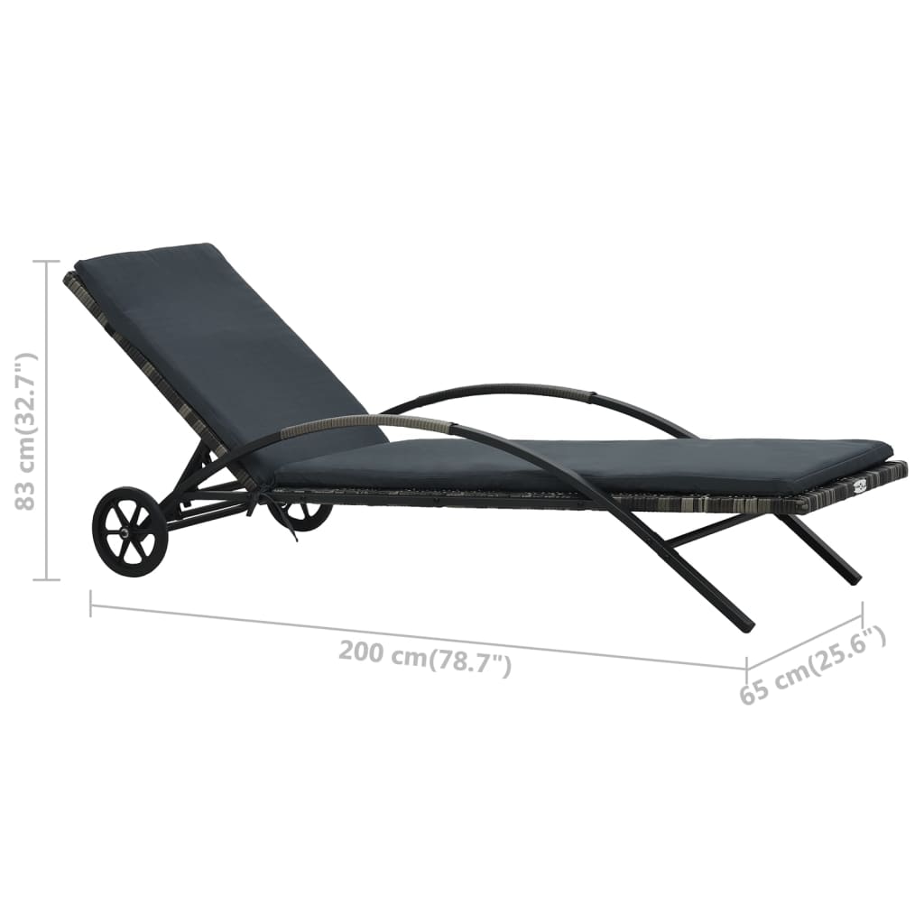 Ligbed met kussen en wieltjes poly rattan antraciet is nu te koop bij PeponiXL, paradijselijk wonen!