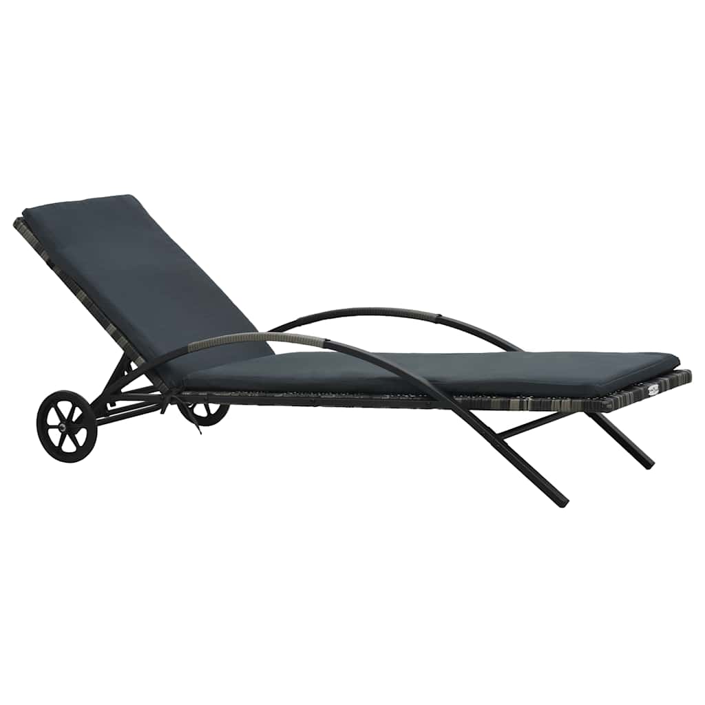 Ligbed met kussen en wielen poly rattan antraciet is nu te koop bij PeponiXL, paradijselijk wonen!