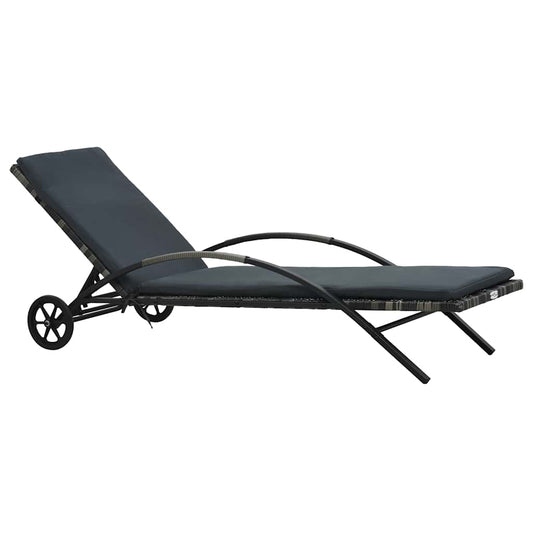 Ligbed met kussen en wielen poly rattan antraciet is nu te koop bij PeponiXL, paradijselijk wonen!