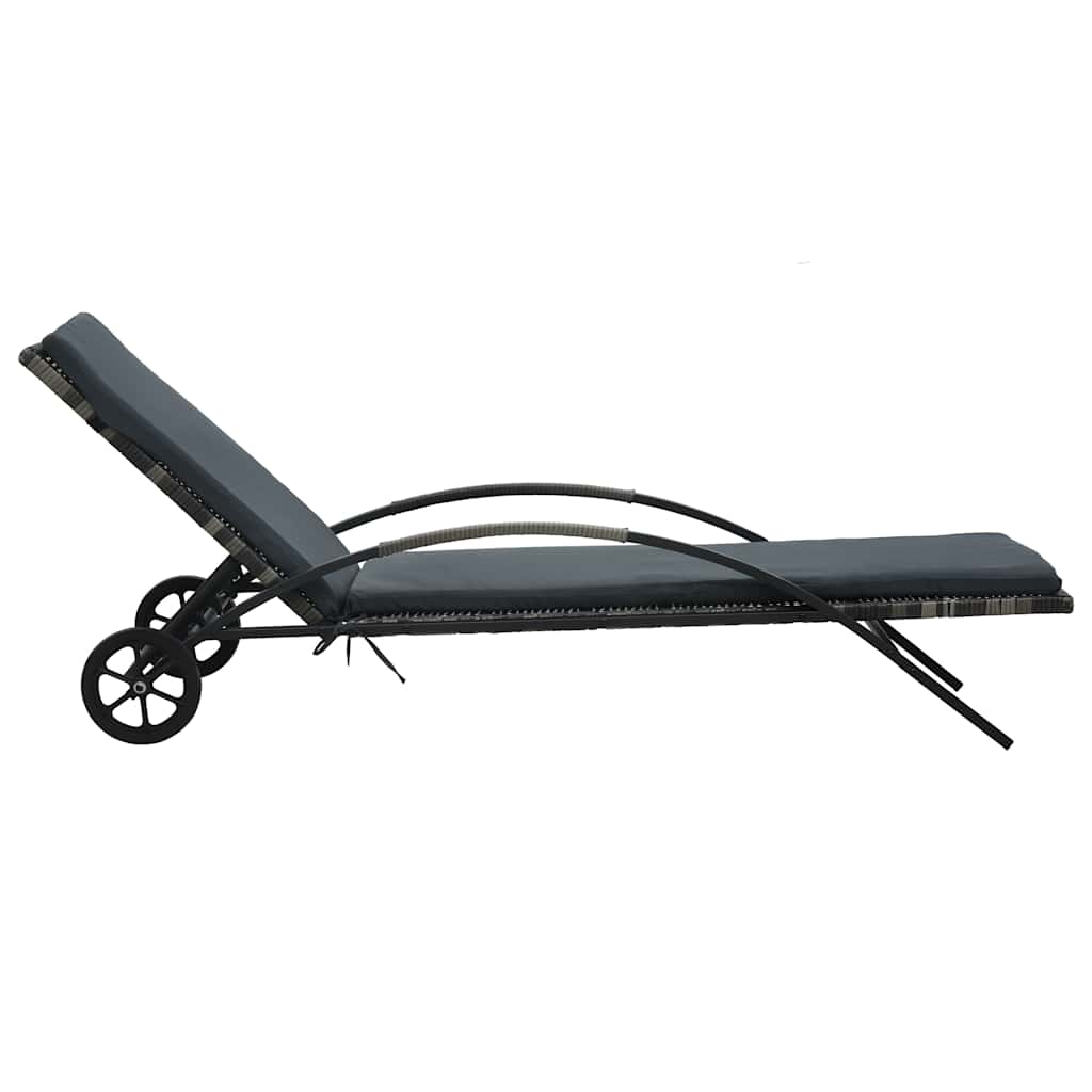 Ligbed met kussen en wielen poly rattan antraciet is nu te koop bij PeponiXL, paradijselijk wonen!