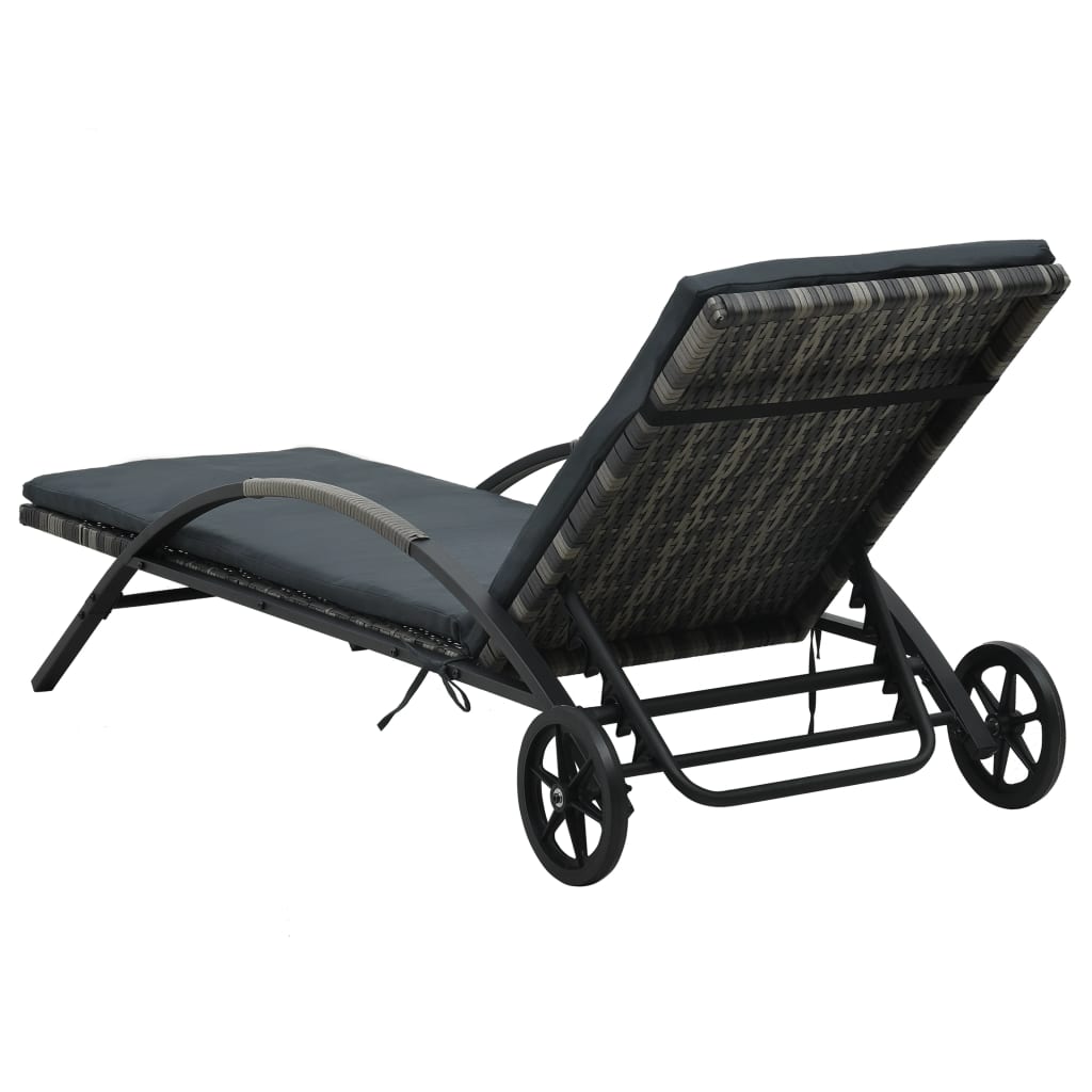 Ligbed met kussen en wielen poly rattan antraciet is nu te koop bij PeponiXL, paradijselijk wonen!