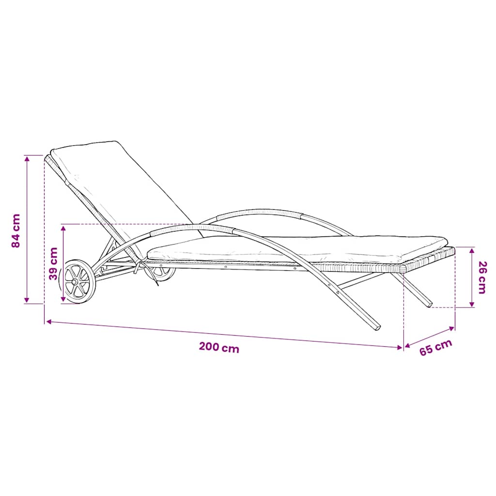 Ligbed met kussen en wielen poly rattan antraciet is nu te koop bij PeponiXL, paradijselijk wonen!