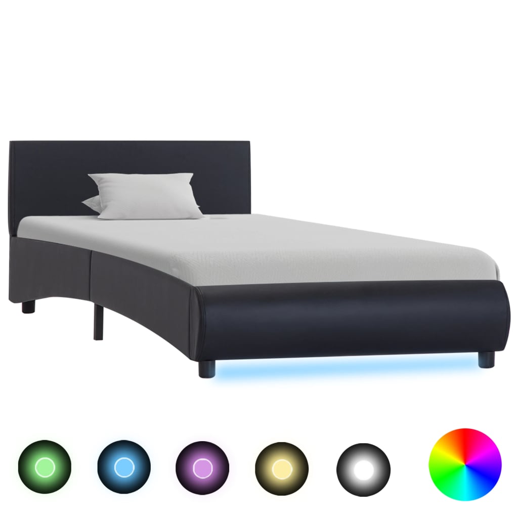 Bedframe met LED kunstleer zwart 90x200 cm is nu te koop bij PeponiXL, paradijselijk wonen!