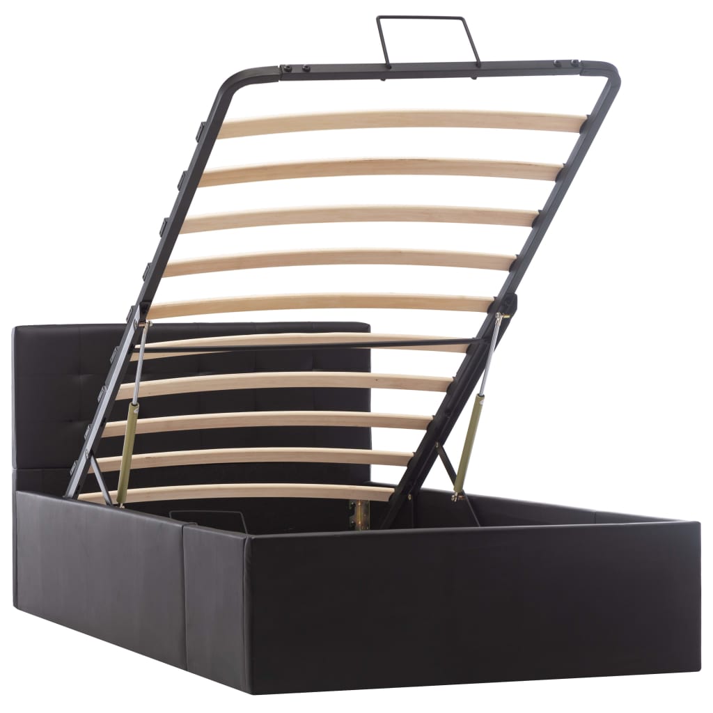 Bedframe met opbergruimte hydraulisch kunstleer zwart 90x200 cm is nu te koop bij PeponiXL, paradijselijk wonen!