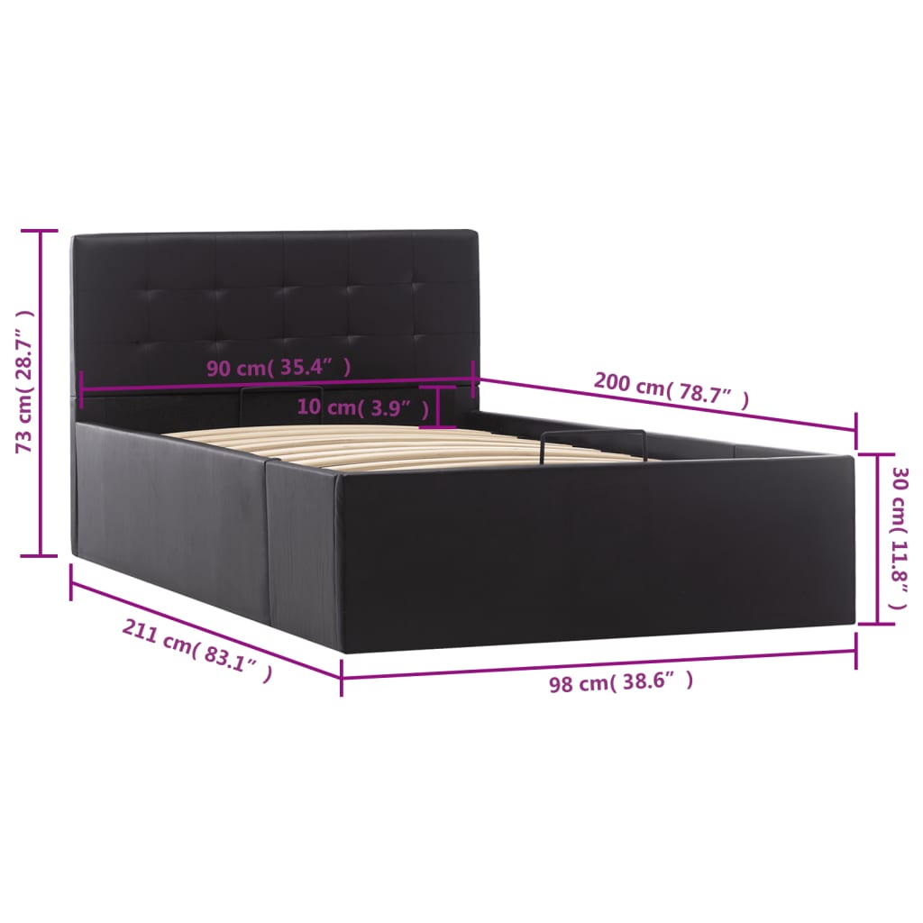 Bedframe met opbergruimte hydraulisch kunstleer zwart 90x200 cm is nu te koop bij PeponiXL, paradijselijk wonen!