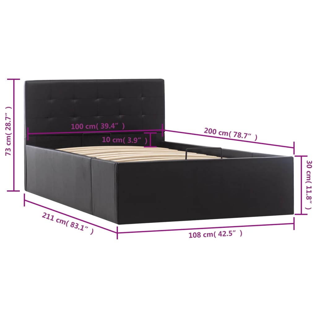 Bedframe met opslag hydraulisch kunstleer zwart 100x200 cm is nu te koop bij PeponiXL, paradijselijk wonen!