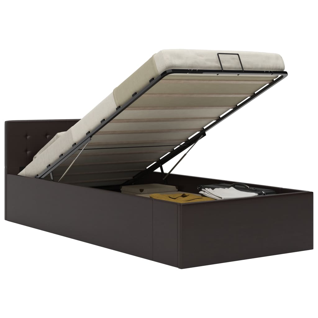 Bedframe met opbergruimte hydraulisch kunstleer grijs 90x200 cm is nu te koop bij PeponiXL, paradijselijk wonen!