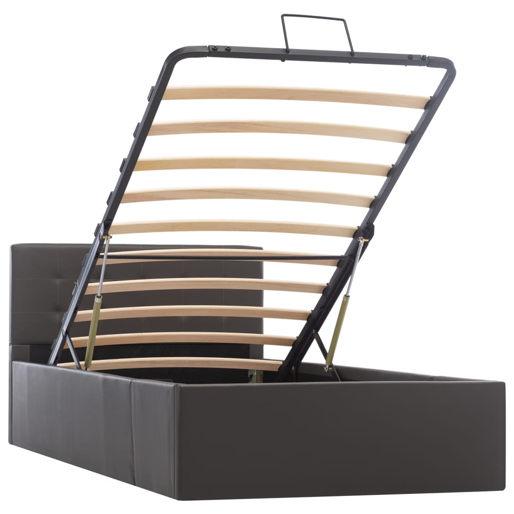 Bedframe met opbergruimte hydraulisch kunstleer grijs 90x200 cm is nu te koop bij PeponiXL, paradijselijk wonen!