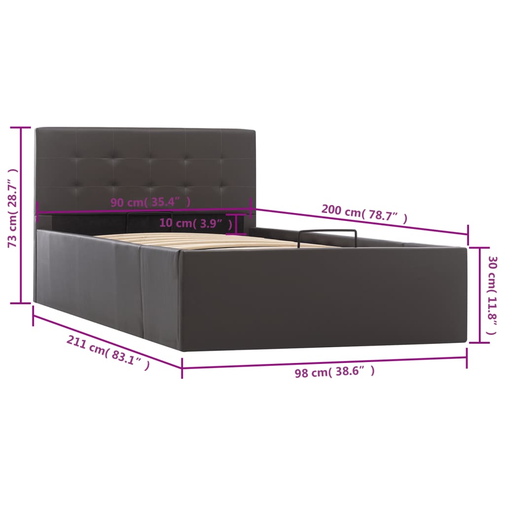 Bedframe met opbergruimte hydraulisch kunstleer grijs 90x200 cm is nu te koop bij PeponiXL, paradijselijk wonen!