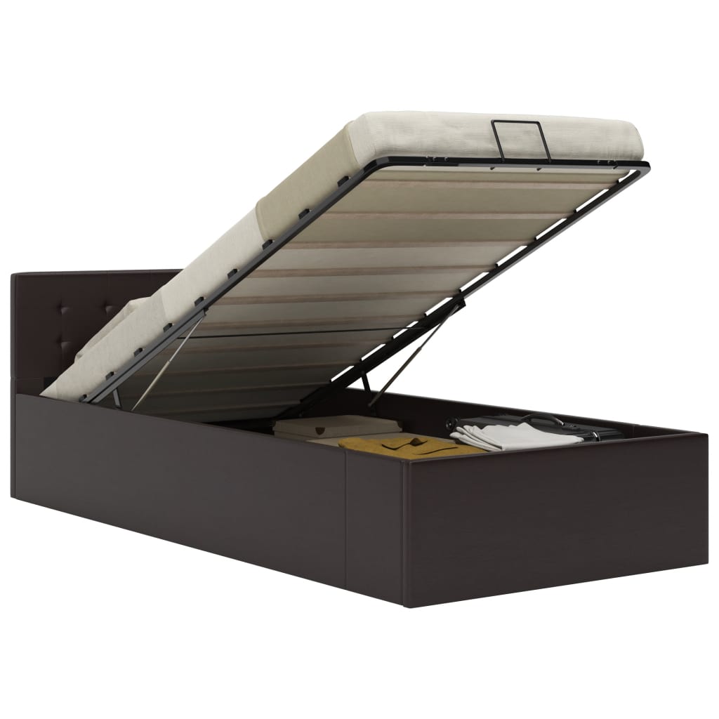 Bedframe met opslag hydraulisch kunstleer grijs 100x200 cm is nu te koop bij PeponiXL, paradijselijk wonen!