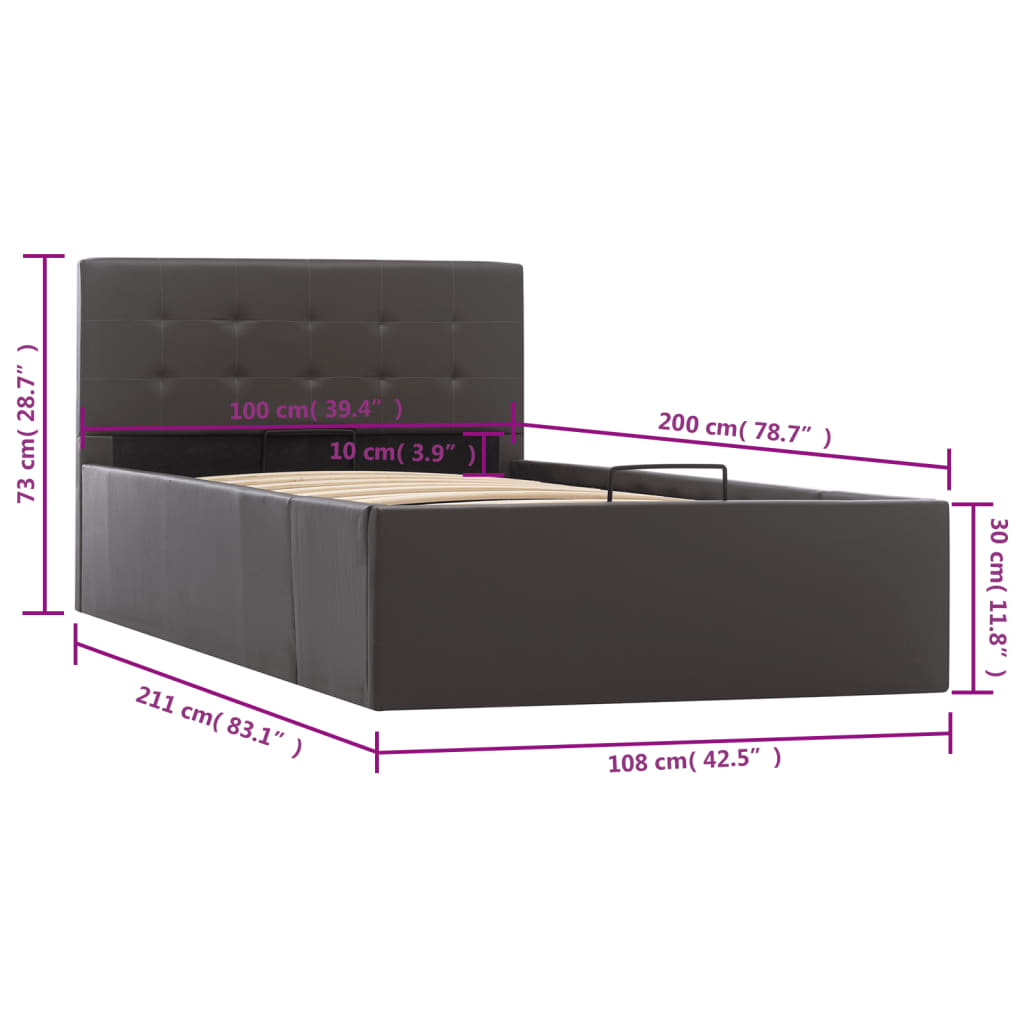 Bedframe met opslag hydraulisch kunstleer grijs 100x200 cm is nu te koop bij PeponiXL, paradijselijk wonen!