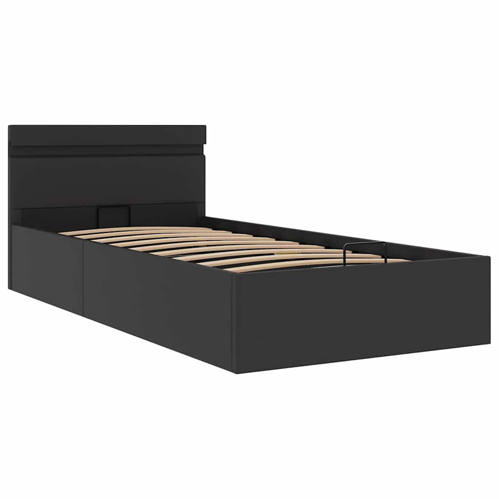 Bedframe met opslag hydraulisch LED kunstleer zwart 90x200 cm is nu te koop bij PeponiXL, paradijselijk wonen!