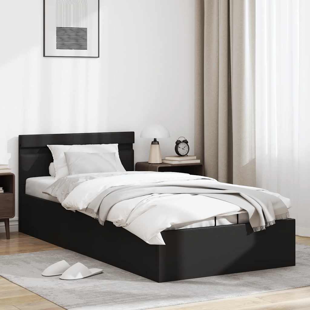 Bedframe met opslag hydraulisch LED kunstleer zwart 90x200 cm is nu te koop bij PeponiXL, paradijselijk wonen!