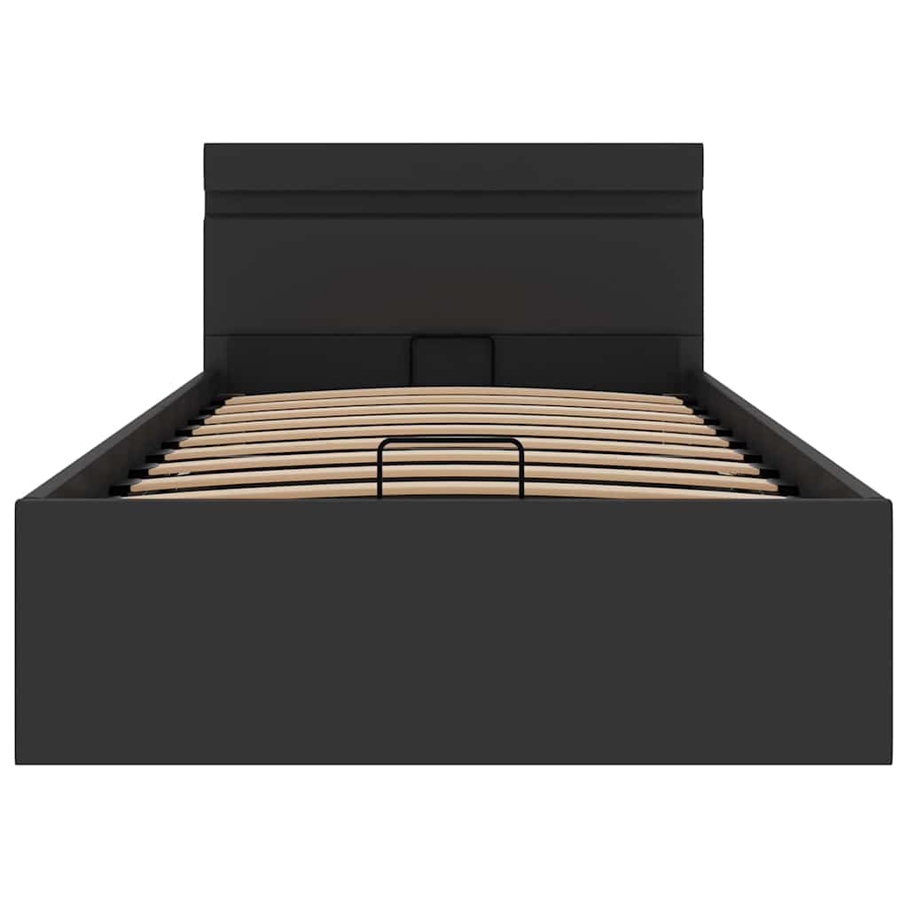 Bedframe met opslag hydraulisch LED kunstleer zwart 90x200 cm is nu te koop bij PeponiXL, paradijselijk wonen!