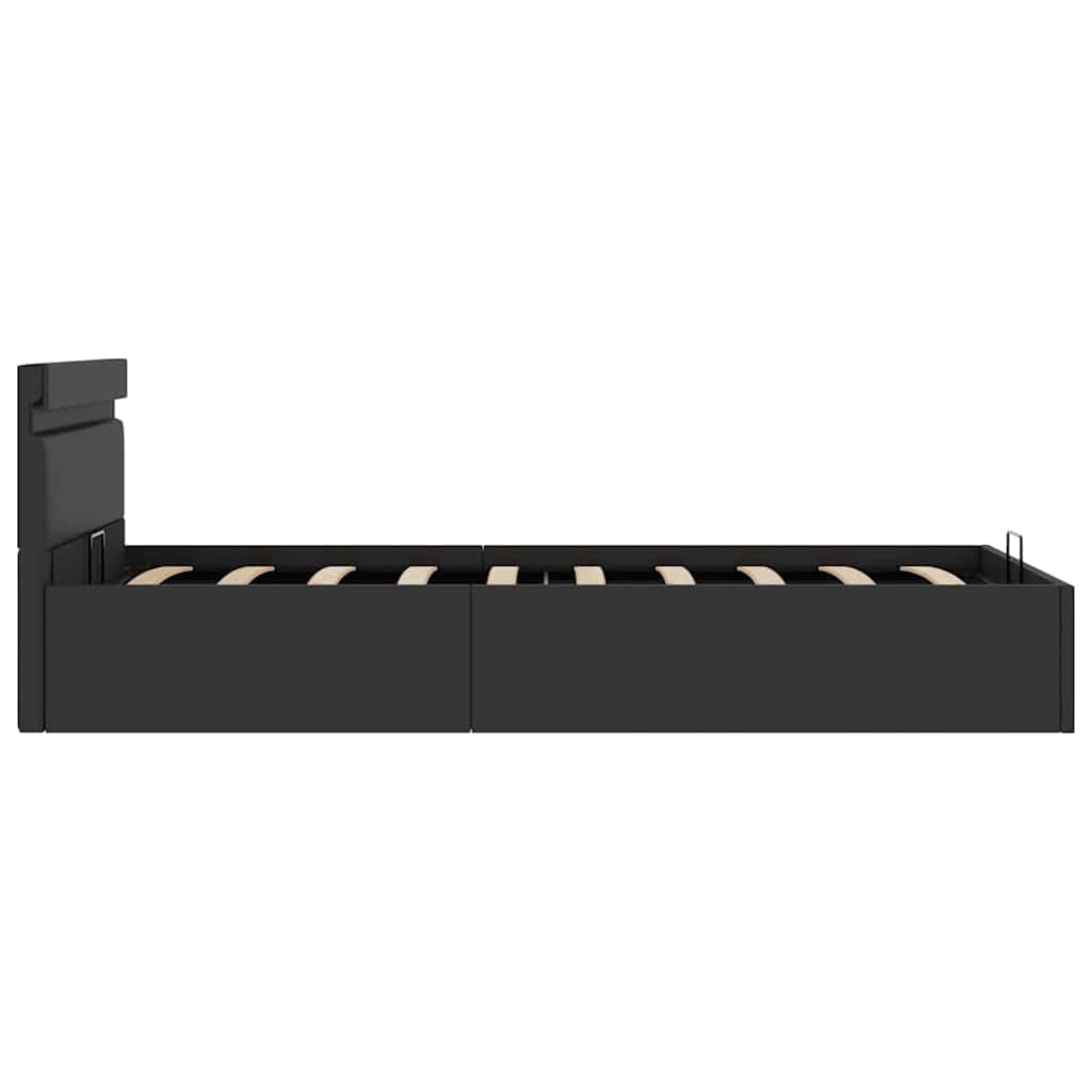 Bedframe met opslag hydraulisch LED kunstleer zwart 90x200 cm is nu te koop bij PeponiXL, paradijselijk wonen!