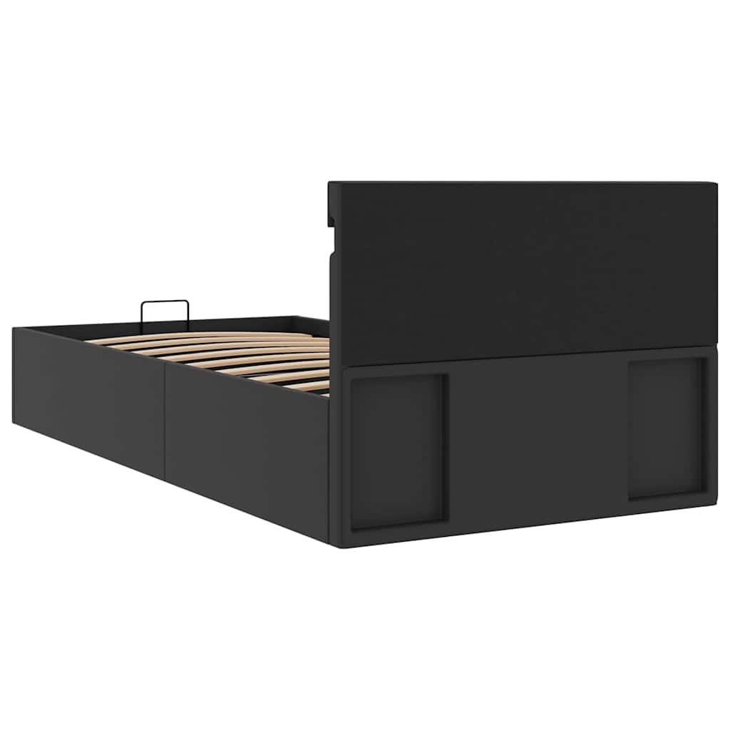 Bedframe met opslag hydraulisch LED kunstleer zwart 90x200 cm is nu te koop bij PeponiXL, paradijselijk wonen!