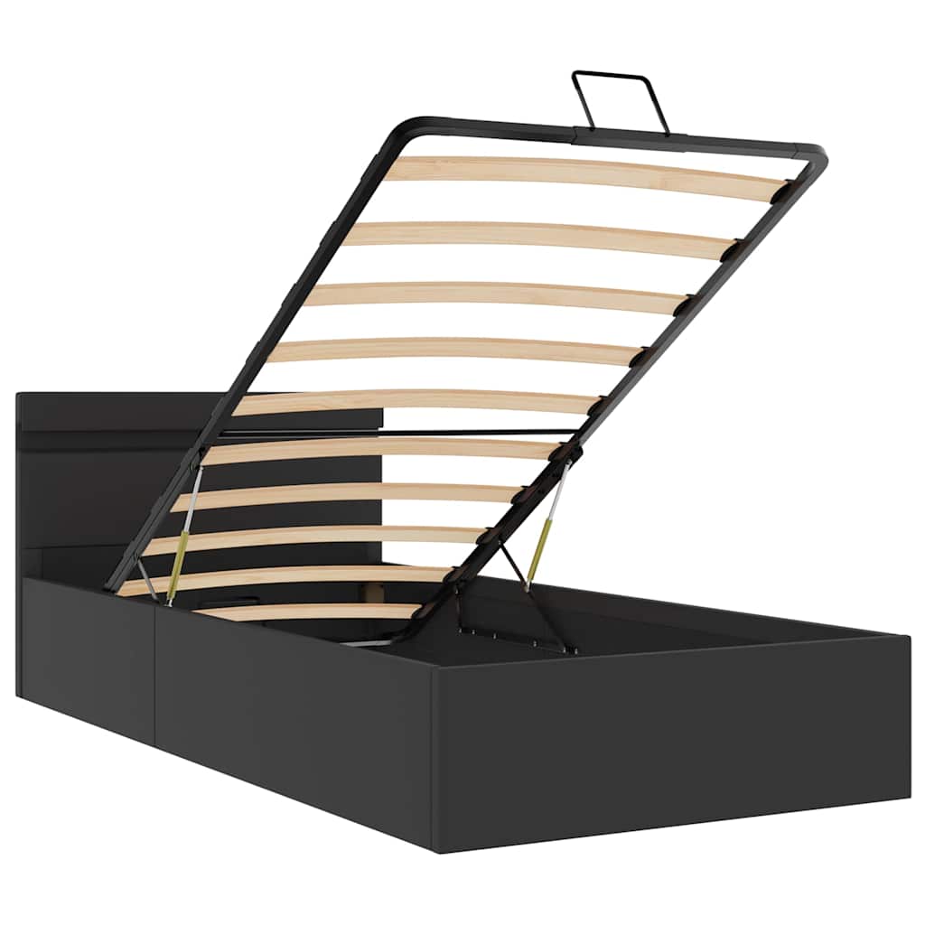 Bedframe met opslag hydraulisch LED kunstleer zwart 90x200 cm is nu te koop bij PeponiXL, paradijselijk wonen!