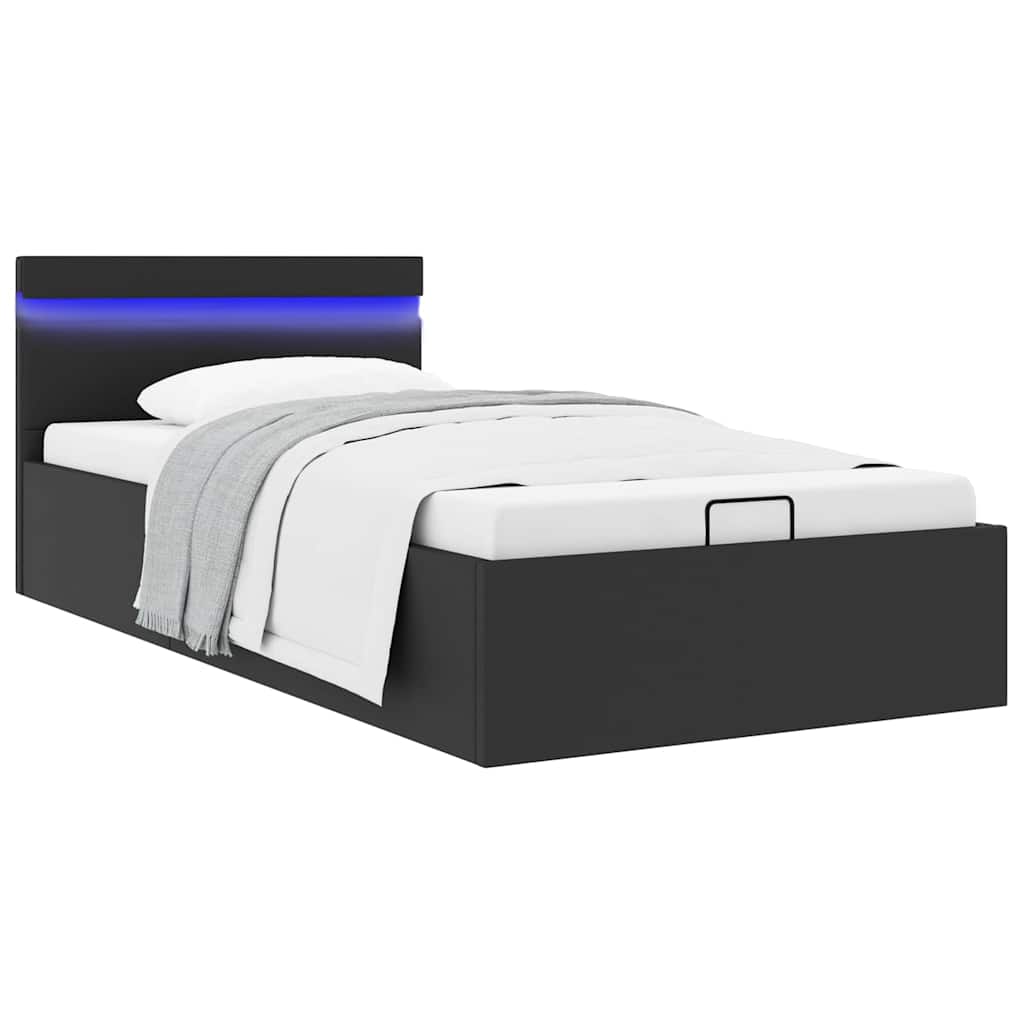 Bedframe met opslag hydraulisch LED kunstleer zwart 90x200 cm is nu te koop bij PeponiXL, paradijselijk wonen!