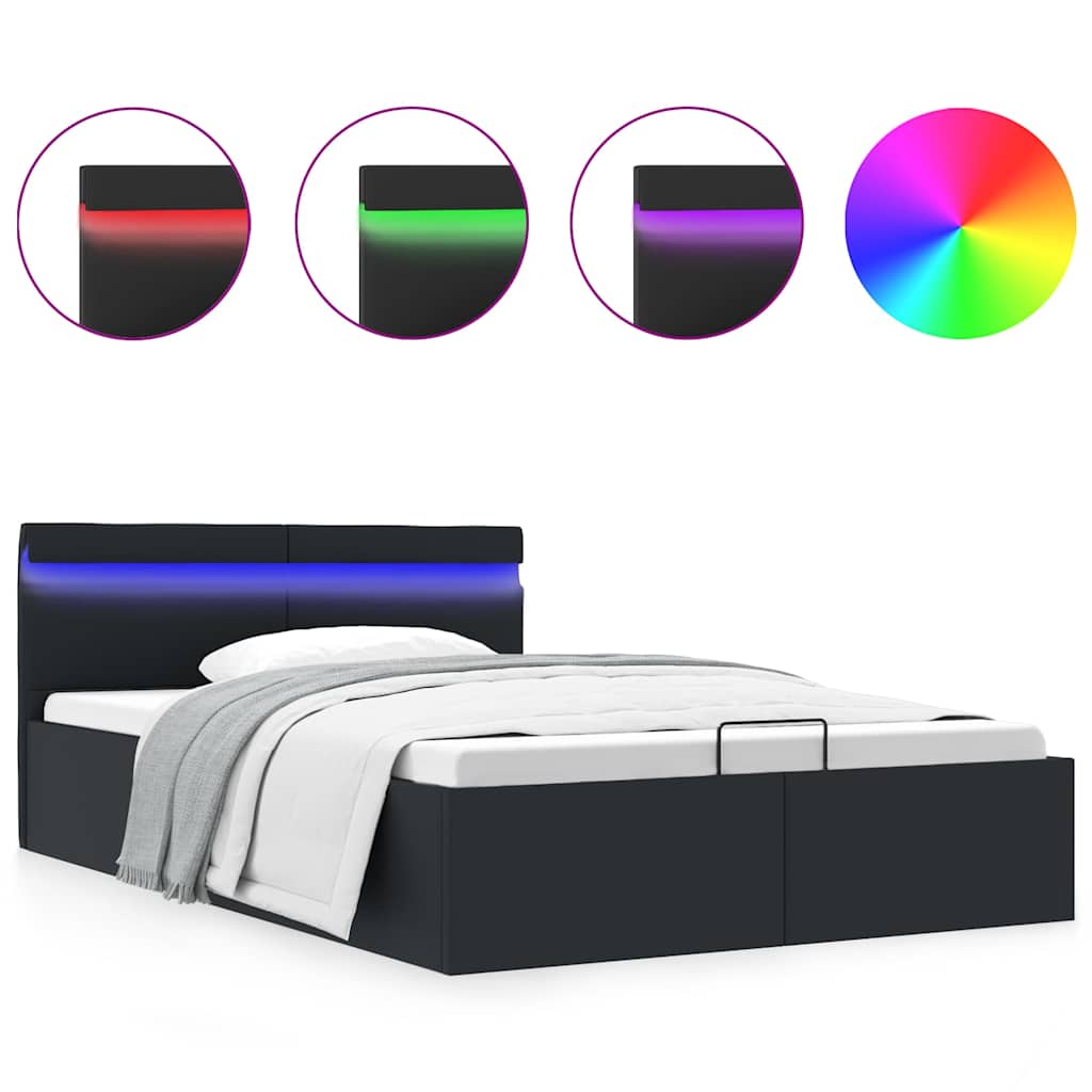 Bedframe met opslag hydraulisch LED kunstleer zwart 120x200 cm is nu te koop bij PeponiXL, paradijselijk wonen!