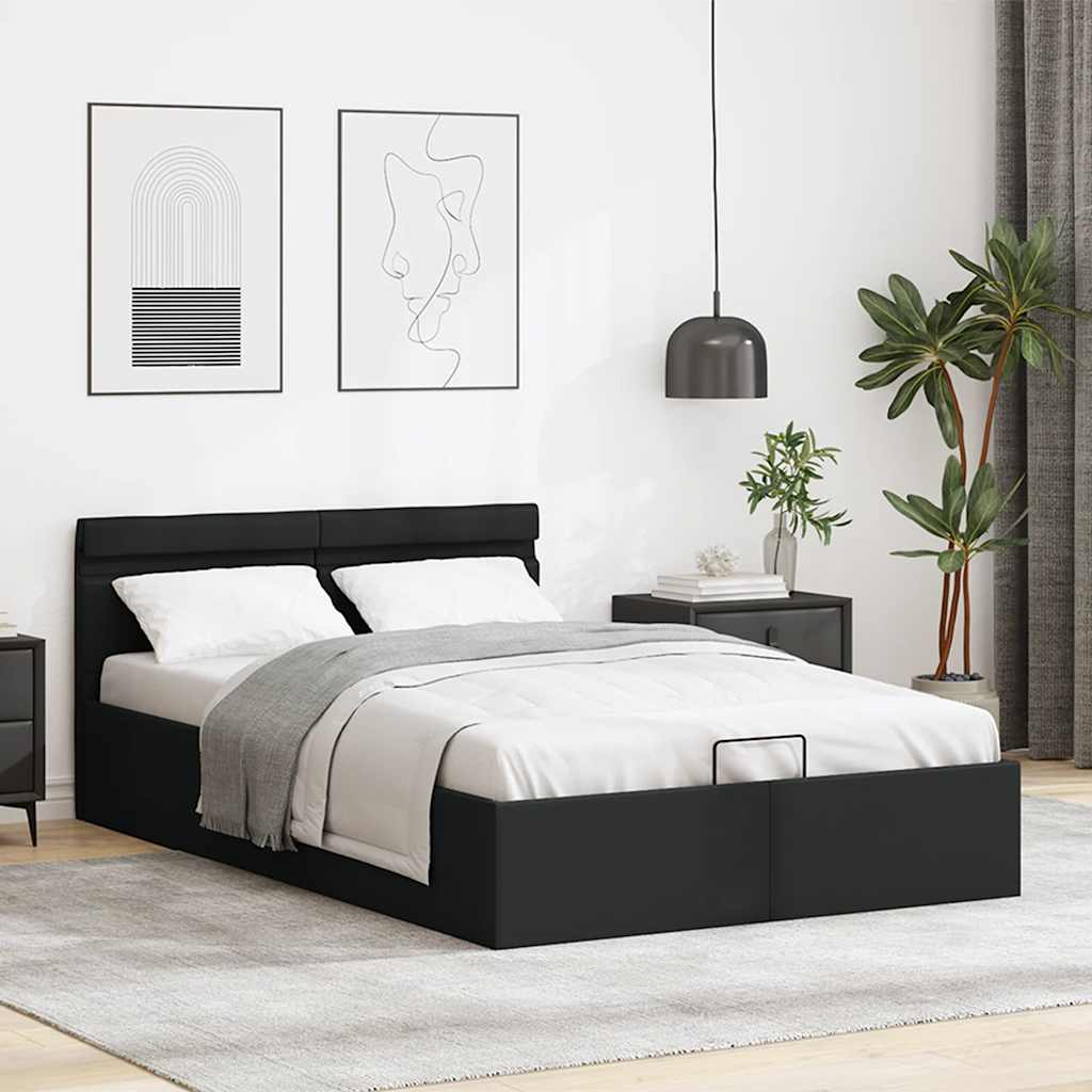 Bedframe met opslag hydraulisch LED kunstleer zwart 120x200 cm is nu te koop bij PeponiXL, paradijselijk wonen!