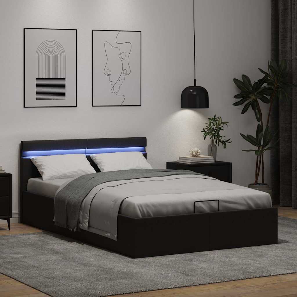 Bedframe met opslag hydraulisch LED kunstleer zwart 120x200 cm is nu te koop bij PeponiXL, paradijselijk wonen!