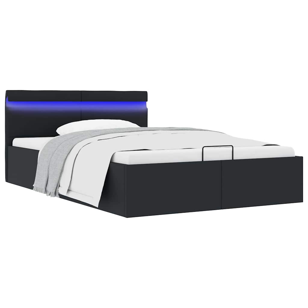 Bedframe met opslag hydraulisch LED kunstleer zwart 120x200 cm is nu te koop bij PeponiXL, paradijselijk wonen!