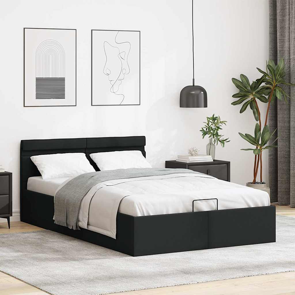 Bedframe met opslag hydraulisch LED kunstleer zwart 140x200 cm is nu te koop bij PeponiXL, paradijselijk wonen!