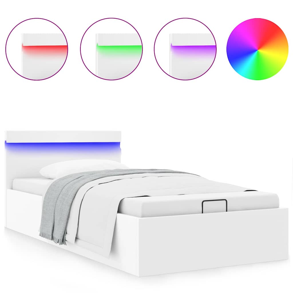 Bedframe met opslag hydraulisch LED kunstleer wit 90x200 cm is nu te koop bij PeponiXL, paradijselijk wonen!