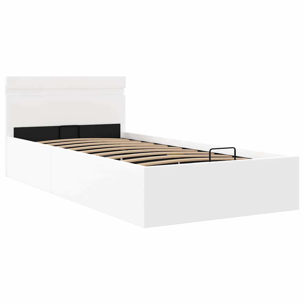 Bedframe met opslag hydraulisch LED kunstleer wit 90x200 cm is nu te koop bij PeponiXL, paradijselijk wonen!