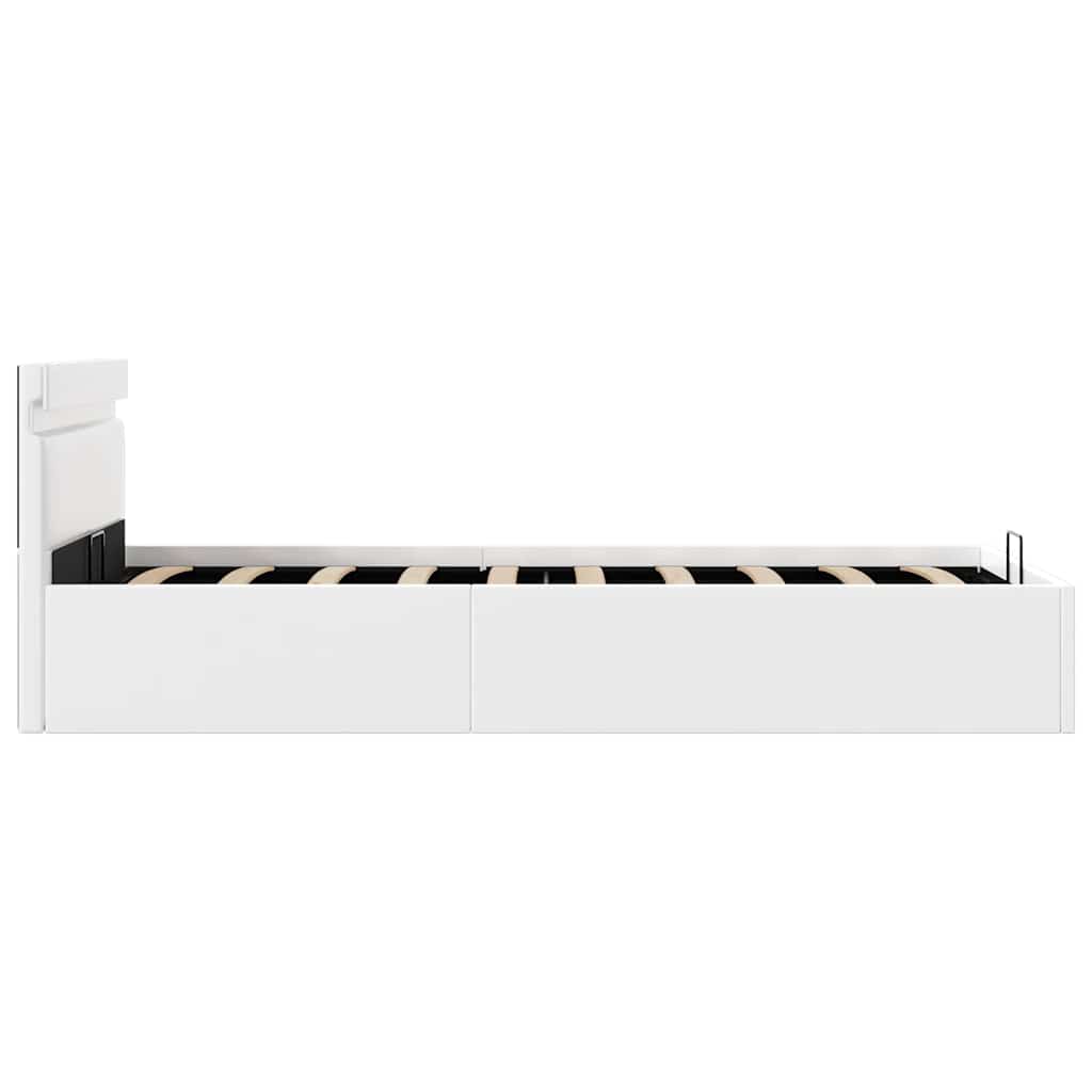 Bedframe met opslag hydraulisch LED kunstleer wit 90x200 cm is nu te koop bij PeponiXL, paradijselijk wonen!