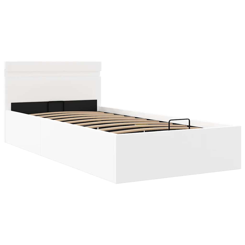 Bedframe met opslag hydraulisch LED kunstleer wit 100x200 cm is nu te koop bij PeponiXL, paradijselijk wonen!