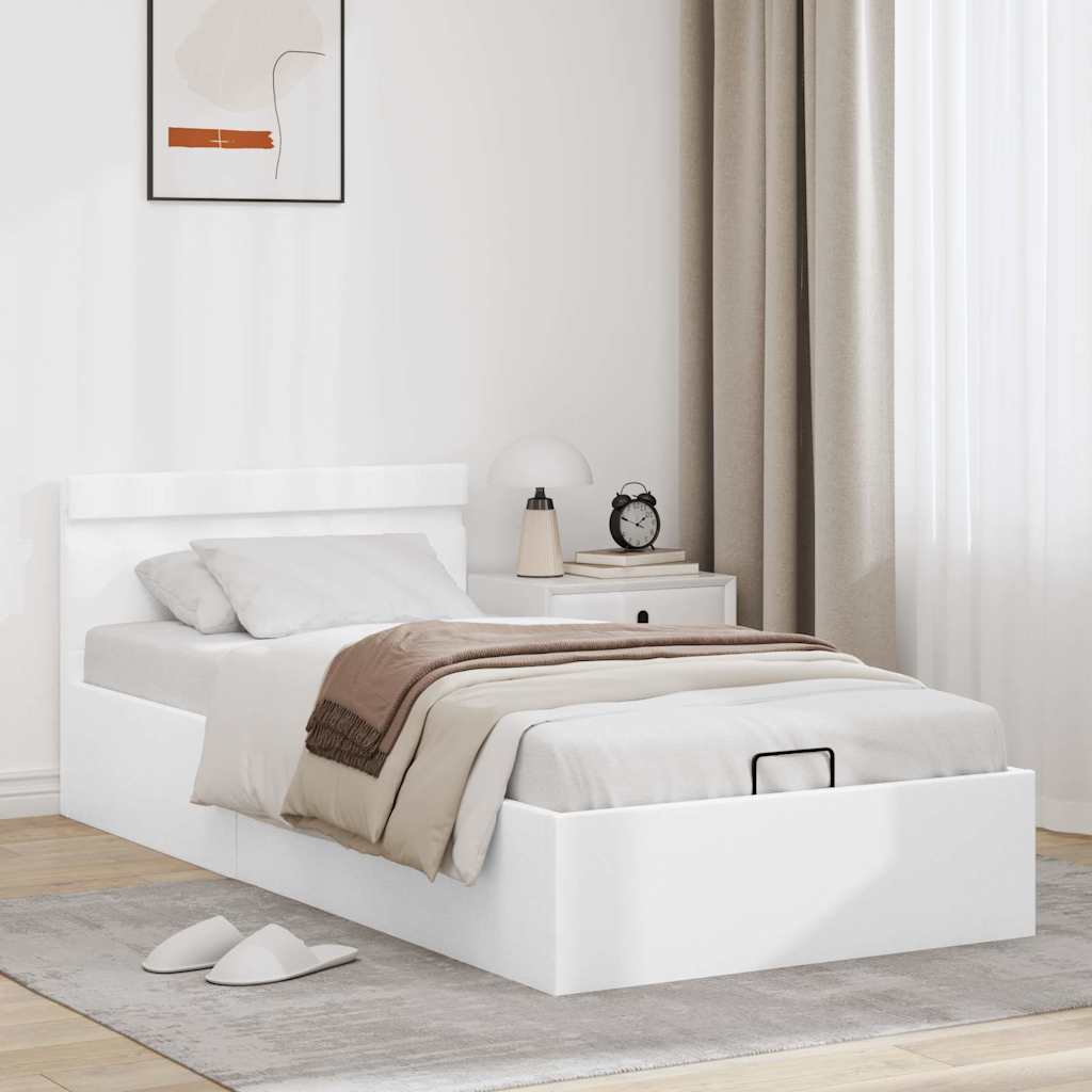 Bedframe met opslag hydraulisch LED kunstleer wit 100x200 cm is nu te koop bij PeponiXL, paradijselijk wonen!