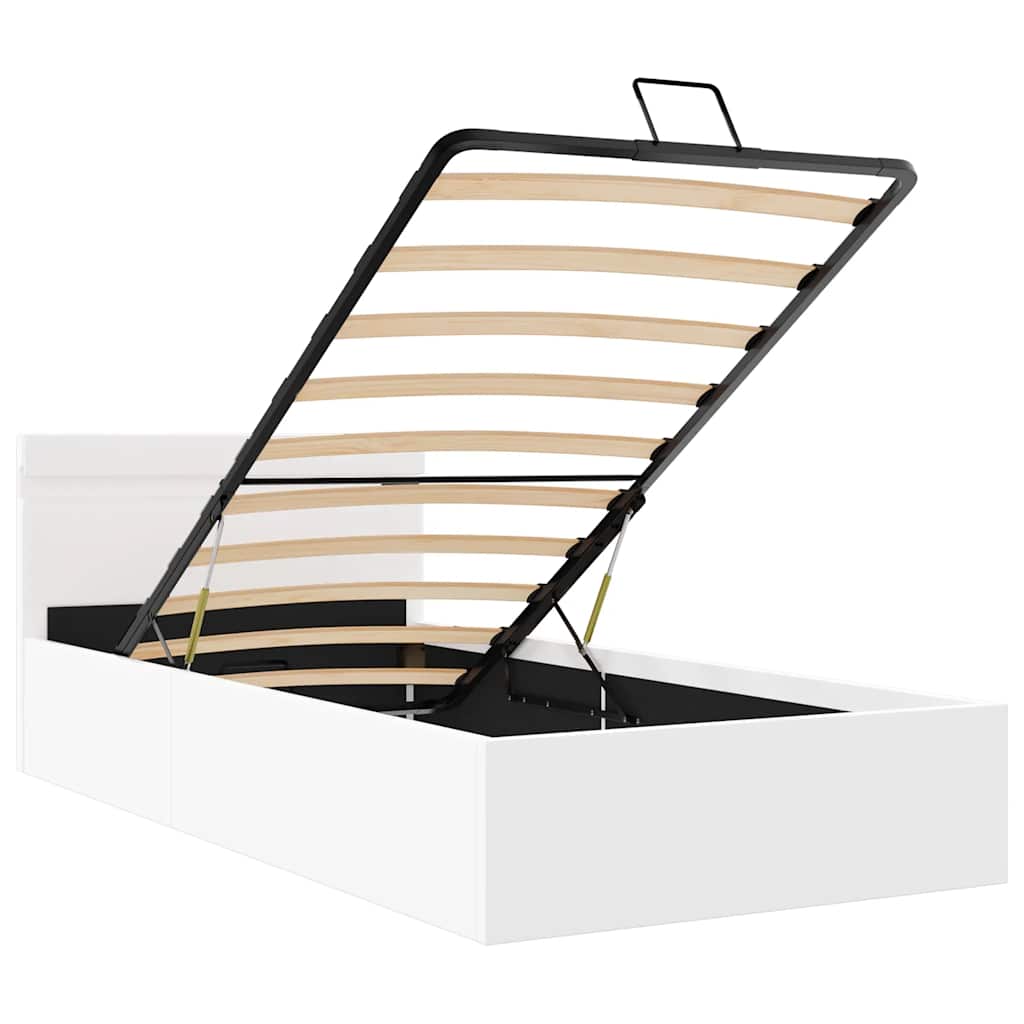 Bedframe met opslag hydraulisch LED kunstleer wit 100x200 cm is nu te koop bij PeponiXL, paradijselijk wonen!