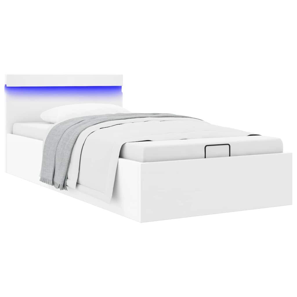 Bedframe met opslag hydraulisch LED kunstleer wit 100x200 cm is nu te koop bij PeponiXL, paradijselijk wonen!