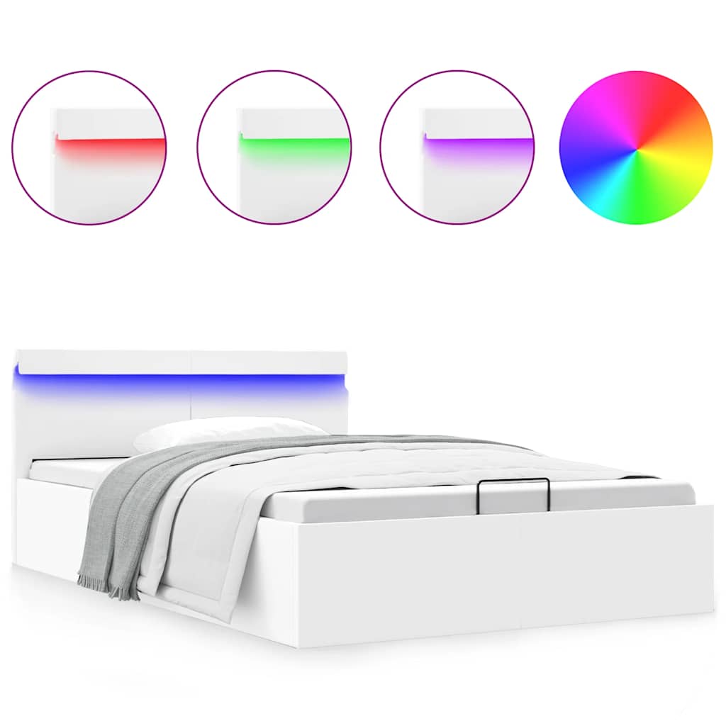 Bedframe met opslag hydraulisch LED kunstleer wit 120x200 cm is nu te koop bij PeponiXL, paradijselijk wonen!