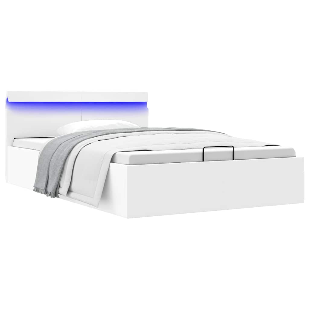 Bedframe met opslag hydraulisch LED kunstleer wit 120x200 cm is nu te koop bij PeponiXL, paradijselijk wonen!